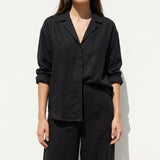 Polyester Stretch Linen-Look Fabric, 210 gsm, 158 cm — Black