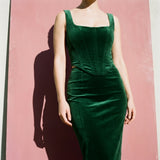 Polyester Stretch Velvet Fabric, 530 gsm, 170 cm — Green