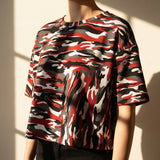 Red Camo Jersey Knit, Cotton