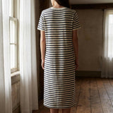 Black Horizontal-Stripe Chunky Knit, Cotton-Linen