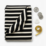 Black Horizontal-Stripe Ponte Knit, Viscose-Nylon, 320 gsm, 160 cm