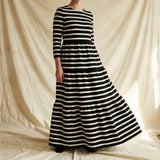 Black Horizontal-Stripe Ponte Knit, Viscose-Nylon, 320 gsm, 160 cm