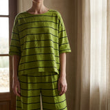 Black Horizontal-Stripe Linen-Look, Viscose, 215 gsm