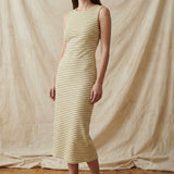 Yellow Horizontal-Stripe Crepe, Cotton-Poly, 151 gsm