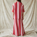 Red Glitter-Stripe Jersey Knit, Cotton