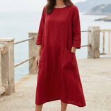 Polyester Stretch Linen-Look Fabric, 230 gsm, 155 cm — Red