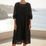 Black Openwork-Diamond Linen-Look, Polyester