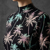 Blue Bold-Palm Jersey Knit, Viscose