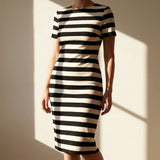 Black Horizontal-Stripe Ponte Knit, Viscose-Poly, 260 gsm
