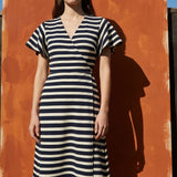 Navy Horizontal-Stripe Ponte Knit, Viscose-Poly, 280 gsm