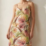 Red Tropical-Leaf Jersey Knit, Polyester