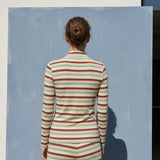 Cream Horizontal-Stripe Jersey Knit, Viscose, 200 gsm