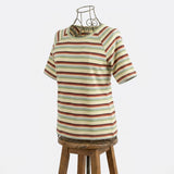 Cream Horizontal-Stripe Jersey Knit, Viscose, 200 gsm