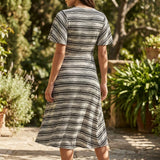 Black Horizontal-Stripe Crepe, Poly-Viscose