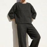 Dark Grey Geometric Linen-Look, Polyester, 300 gsm