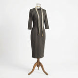 Dark Grey Stripes Ponte Knit, Poly-Viscose