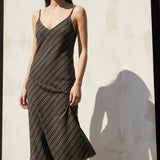 Dark Grey Stripes Ponte Knit, Poly-Viscose