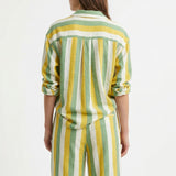 White Horizontal-Stripe Linen-Look, Viscose, 260 gsm