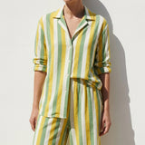 White Horizontal-Stripe Linen-Look, Viscose, 260 gsm