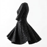 Black Tone-on-Tone Leaf Scuba Knit, Polyester