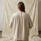 Beige Horizontal-Stripe Jersey Knit, Cotton, 160 gsm