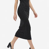 White Vertical-Pinstripe Ponte Knit, Polyester, 310 gsm
