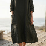 Black Textured Linen-Look, Polyester