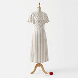 White Vertical-Stripe Crepe, Polyester, 150 gsm