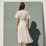 White Vertical-Stripe Crepe, Polyester, 150 gsm