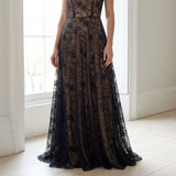 Black Floral Lace, Cotton-Nylon, 140 cm, ref EF-243119