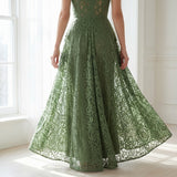 Olive Floral Lace, Cotton-Nylon