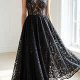 Black Floral Lace, Cotton-Nylon, 145 cm