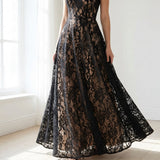 Black Floral Lace, Cotton-Nylon, 125 cm