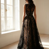 Black Abstract-Floral Lace, Polyester