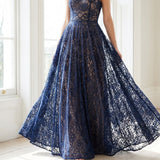 Navy Abstract Lace, Nylon