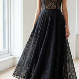 Black Geometric Lace, Polyester, 100 gsm
