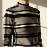 Black Horizontal-Stripe Jersey Knit, Poly-Viscose, 165 gsm, 173 cm