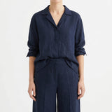 Slub Viscose Linen Woven Fabric, 220 gsm, 135 cm — Navy