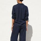 Slub Viscose Linen Woven Fabric, 220 gsm, 135 cm — Navy