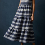 Marled Blue Horizontal-Stripe French Terry, Poly-Cotton