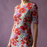 Red Bold-Floral Jersey Knit, Viscose