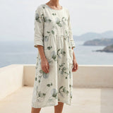 Green Leaves Woven, Viscose-Linen, 180 gsm