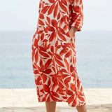 Orange Abstract-Floral Linen-Look, Polyester