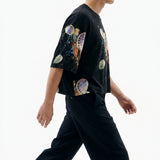Black Abstract-Shell Jersey Knit, Viscose