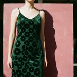 Dark Green Floral Velvet, Cotton-Poly