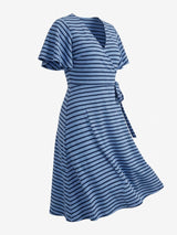 Navy Horizontal-Stripe French Terry, Poly-Cotton, 238 gsm