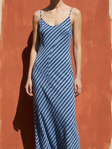 Navy Horizontal-Stripe French Terry, Poly-Cotton, 238 gsm
