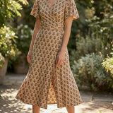Brown Abstract-Butterfly Rib Knit, Cotton-Modal
