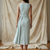 Light Blue Horizontal-Stripe Crepe, Poly-Viscose