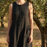White Horizontal-Stripe Linen-Look, Viscose, 252 gsm